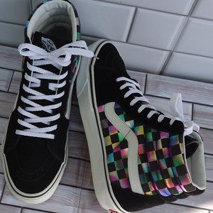 black and white checkered vans high top